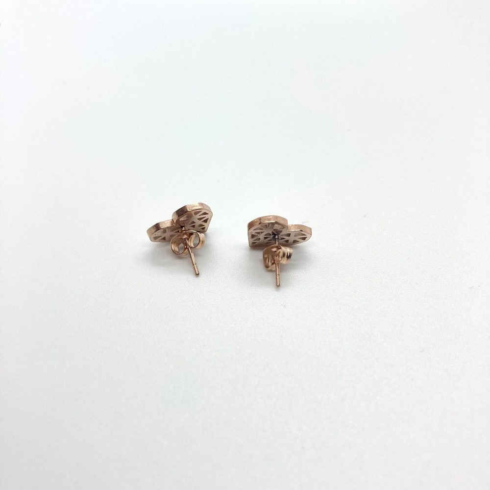 ROSE Gold Geometric Heart Earring Pair - Picture 5 of 8